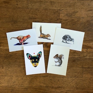 Favorite Animal Postcards, 4x6 Animal Illustration, small prints, postcard set #1
