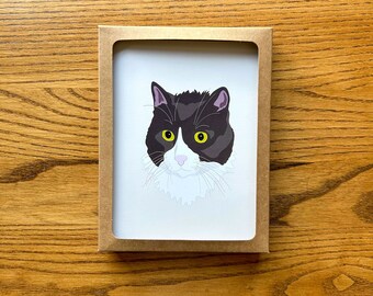 Tuxedo Cat Card Set, Illustrated Stationery Gift, Kraft Box