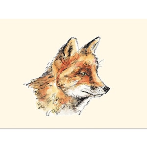 Fox Casual, art gift print 5x7 Animal Watercolor Illustration, home wall decor