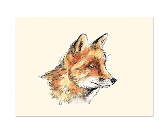 Fox Casual, art gift print 5x7 Animal Watercolor Illustration, home wall decor