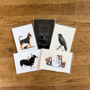 Mystery and Whimsy Postcards, 4x6 Animal Illustration, small prints, postcard set #4