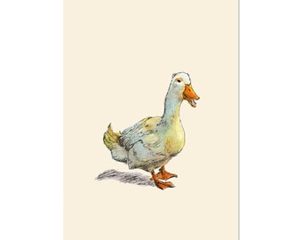 Pato Waddle, impresión de regalo de arte de aves 5x7 Ilustración de acuarela animal, decoración de la pared del hogar