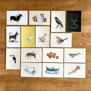 15 Animal Postcard Set B, 4x6 Animal Illustration, small prints, postcard set