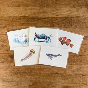 Water Animal Postcards, 4x6 Animal Illustration, small prints, postcard set #6