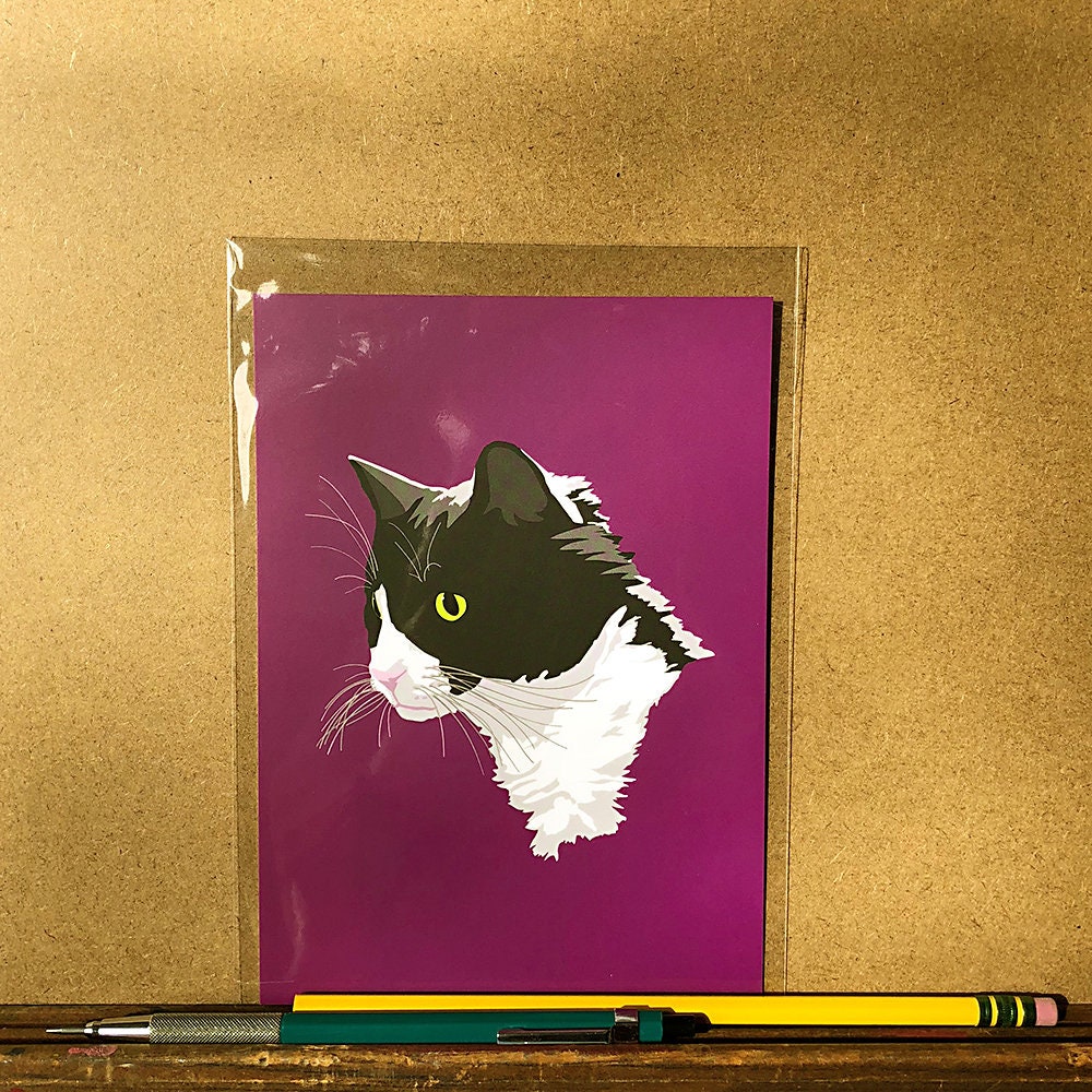 Tuxedo Cat Art Print 5x7 Animal Illustration Home Wall Decor | Etsy