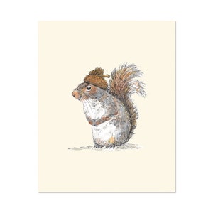Squirrel with an Acorn Hat 8x10 unframed art print Animal Illustration, home wall decor