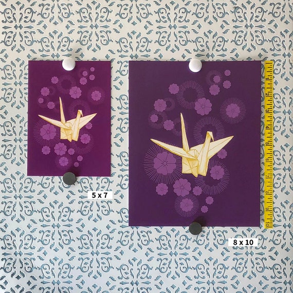 Grue De Papier Et Fleurs De Cerisier Origami Impression 5 X 7 Orizuru Animal Illustration Décor De Mur Maison