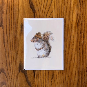 Acorn Hat Squirrel Card, squirrel art stationery