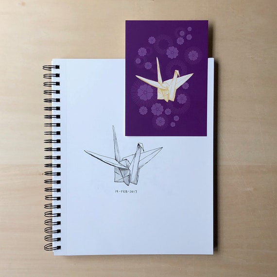 Grue De Papier Et Fleurs De Cerisier Origami Impression 5 X 7 Orizuru Animal Illustration Décor De Mur Maison