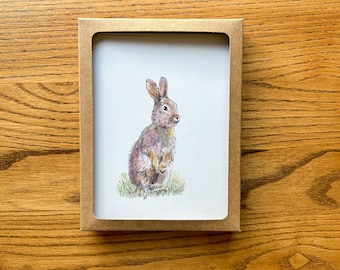 Rabbit Watercolor Art Card Set, Bunny Stationery Gift