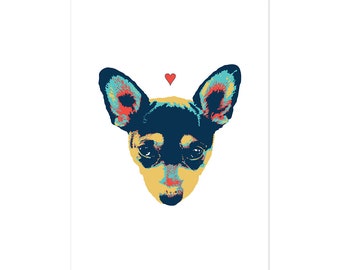Pensamientos sobre mascotas, impresión artística de perro chihuahua de 5 x 7, ilustración animal, decoración de pared para el hogar