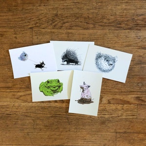 Cute, Not Cuddly Postcards, 4x6 Animal Illustration, small prints, postcard set #3