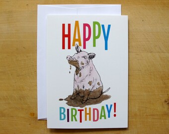 Happy Birthday! festive pig card, 5x7