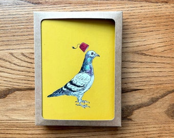 Unflappable Pigeon Card Boxed Set, fez bird art stationery gift set