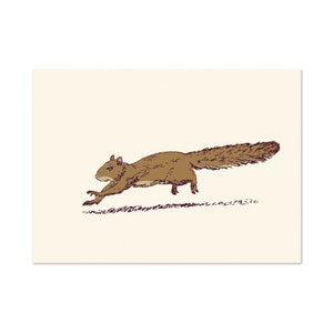 Sprinting Squirrel, art print 5x7 Animal Illustration, home wall decor