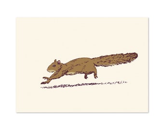 Sprinting Squirrel, art print 5x7 Animal Illustration, home wall decor
