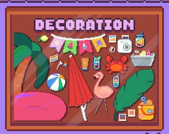 Mais de 45 decorações de pixel prontas para usar | Verão aconchegante de pixels | Orgulho de verão | Imagens PNG