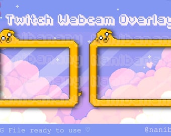 Pixel Adventure Time Jake The Dog Webcam Frame Overlay Pack for Twitch YouTube Streamers Ready to Use