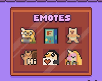 Emotes de Pixel Aconchegantes para Streamers | Coffee F Hi Emote Love Crying Animals