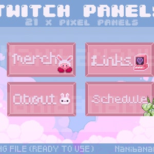 21 Pixel Kawaii Cozy Pink Desk Panels for Twitch Streamers / Cozy Vibes Games Discord Specs Schedule