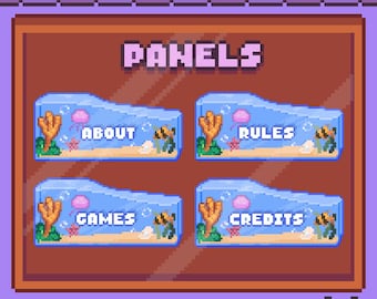 24 Painéis de Corais e Peixes Aqua Retro para Twitch | Estilo Pixel Art