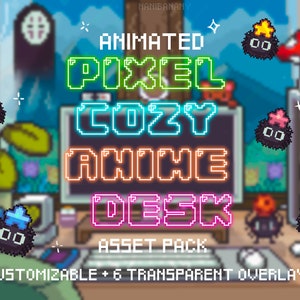Cozy Animated Pixel Kawaii Neon Setup Gamer Desk Stream Overlay Package | Customizable Asset Starter Pack Bundle