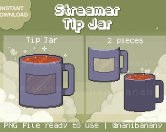 Pixel animado aconchegante, café, chá, chocolate, caneca, jarra, copo hype para Twitch, Youtuber, streamers, pronto para usar