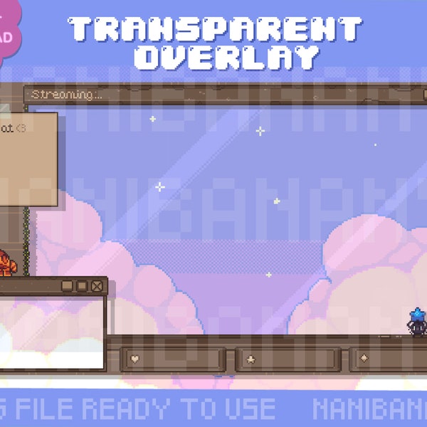 1 x Simple Pixel Kawaii Cozy Japanese Soot Stars Cat Pre-made Overlay Twitch YouTube Streamer Overlay Layout Ready to Use