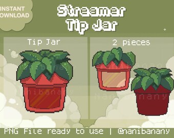 Pixel animado, planta natural em vaso animado aconchegante com um copo Lady Bug Tip Jar Hype para Twitch Youtuber Streamers prontos para usar