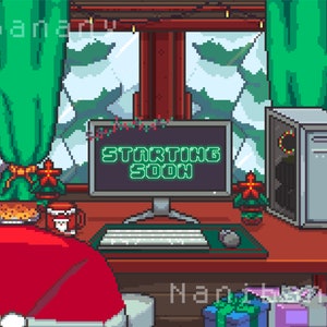 Cozy Animated Pixel Snow Xmas Desk Stream Overlay Package | Santa Claus ...