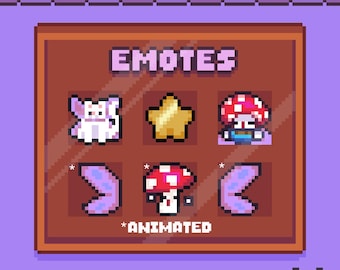 6 emotes principais de Pixel Fairy Cottage | Gato Fada Aconchegante, Estrela Dourada, Chá de Cogumelo, Asa de Borboleta, Asa de Fada, Dança de Cogumelo Tecno Raid