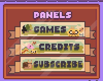 20 Painéis de Amigos Aconchegantes para Twitch | Pixel Art Label Retro Cartoon Video Game 8bit Plantas Natureza