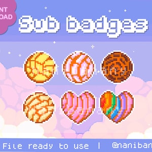6 x Pixel Mexican Concha Bread Badge Set for Twitch YouTube Streamers Ready to Use