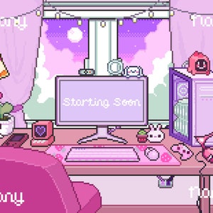 4 X Lofi Cozy Animated Pixel Kawaii HK Pastel Pink Neon Setup Gamer ...