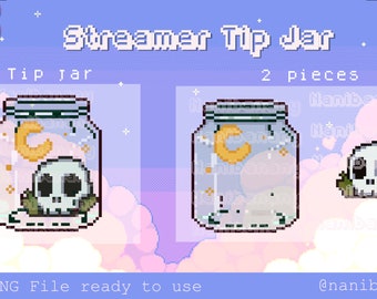 Pixel Moon Skull Galaxy Star Tip Jar Hype Cup for Twitch Youtuber Streamers Ready to Use