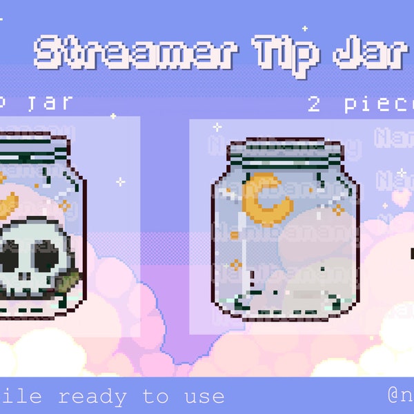 Pixel Moon Skull Galaxy Star Tip Jar Hype Cup para Twitch Youtuber Streamers listo para usar