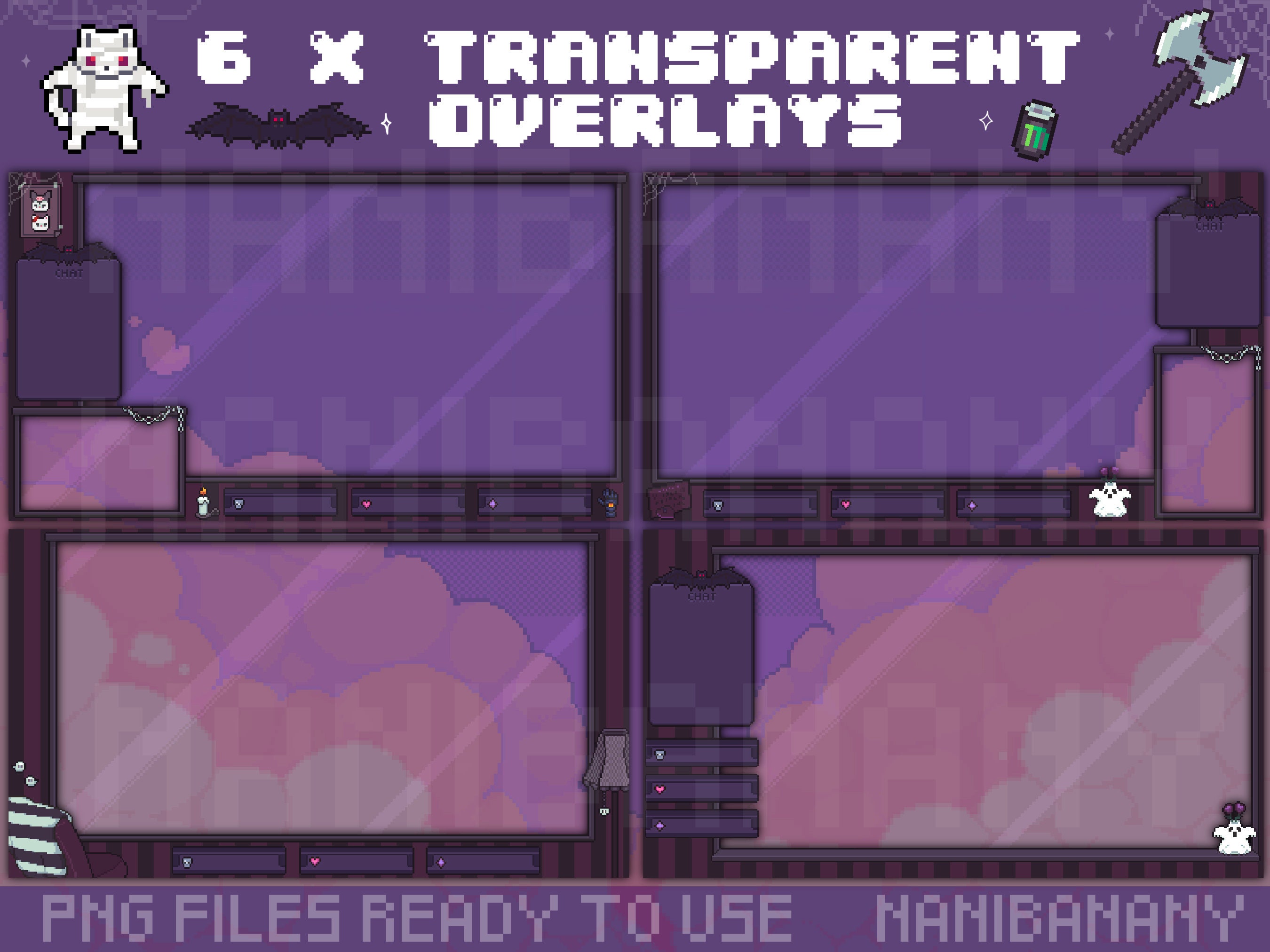 Cozy Animated Pixel Kawaii Gothic Setup Gamer Desk Stream Overlay ...