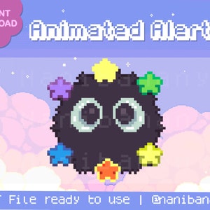 Kawaii Pixel Animated Soot Sprite Alert / Overlay / Decoration / Raid / Follower / Sub Sleepy Heart Kissing Animation