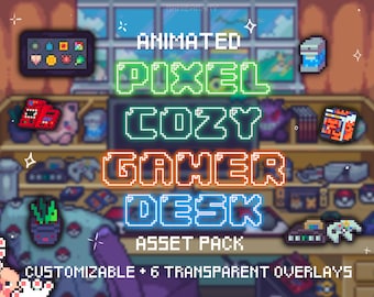 Cozy Animated Pixel Monster Japanese Trainer Anime Setup Gamer Desk Stream Overlay Package | Customizable Asset Starter Pack Bundle