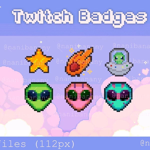 6 x Pixel UFO OVNI Alien Galaxy Badge Set for Twitch YouTube Streamers Ready to Use