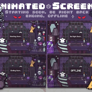 4 x Animated Pixel Kawaii Dark Gothic Desk Scenes Screens Setup Cozy Gamer Streamer | Starting Soon | Be Right Back | Ending | Offline