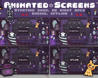 4 x Animated Pixel Kawaii Dark Gothic Desk Scenes Screens Setup Cozy Gamer Streamer | Starting Soon | Be Right Back | Ending | Offline