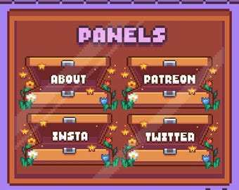 22 Painéis de Inventário para Jogadores com Tema Floral Cottage Core para Twitch | Estilo Pixel Art