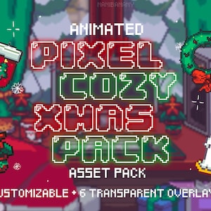Przytulny animowany pikselowy śnieg Xmas Desk Stream nakładka pakiet | Święty Mikołaj Wesołych Świąt Bożego Narodzenia Holiday Personalizowany pakiet zasobów