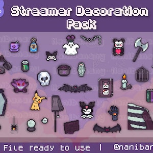 Lote de decoración Pixel Stream: Escritorio de jugador gótico kawaii (40 PNG)