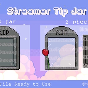 Pixel Spooky RIP Gravestone with a Rose Hype Cup /  Tip Jar / Bit Jar for Twitch Youtube Streamers Ready to Use