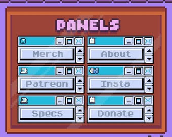 24 Painéis Digitais Retrô Azuis para Janelas do Twitch | Estilo Pixel Art