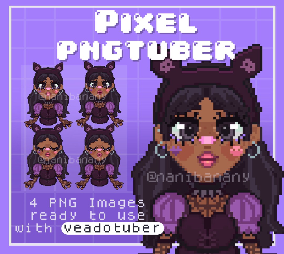 Goth Kawaii Aesthetic Pixel Bunny Mocha Brown Skin Dark Long Hair Afro