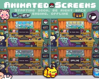 4 x Lofi Pixel Monster Trainer Japan Anime Theme Cozy Gaming Setup Kawaii Gamer Streamer | Starting Soon | Be Right Back | Ending | Offline