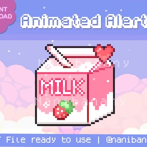 Pixel Strawberry Milk Animation Donation / Overlay / Layout / Decoration / Raid / Follower / Sub / Alert  for Twitch Streamers Ready to use